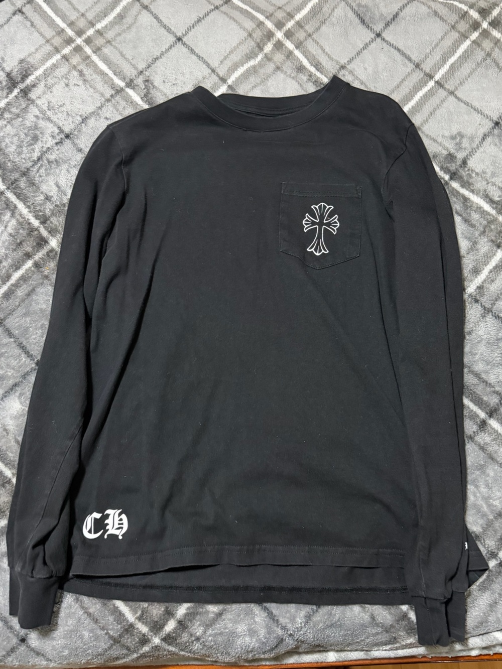 Chrome Hearts Black Long Sleeve Tee with White Logo Print